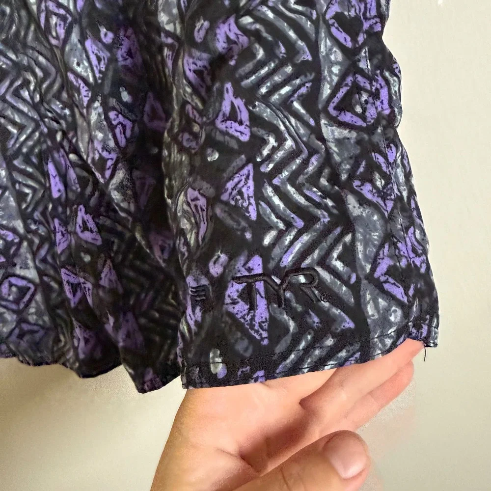 Vintage TYR Mens Purple Geometric Tribal Print Swim Trunks Lined Large 90s Retro